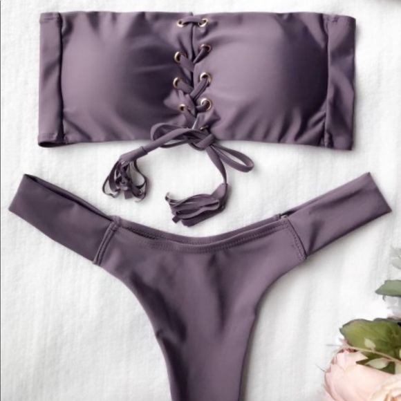 Zaful Other - ✨PURPLE LACE UP BANDEAU BIKINI SET✨